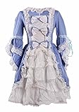 Solilor Sweet Comfortable Long Sleeves Lace Bowknot Blue Gothic Victorian Dress