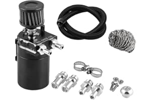 RULLINE Universal Baffled Oil Catch Tank Can with Breather 400ml Aluminum Compact Dual Cylinder Polish Engine Air Oil Separat