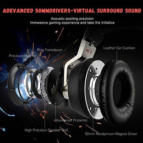 Xbox one Gaming Headset,Xiberia K1 Surround Stereo Sound Gaming Headphones,Noise Cancelling Mic,Lightweight Over Ear Soft Memory Earmuff for Xbox 1 S/PS4/PC Laptop/Mac (Grey) - Thumbnail 2