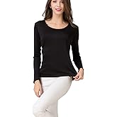 METWAY Women's Mulberry Silk T-Shirt Long Sleeve Pure Silk tee Shirt/Crew Neck Silk Blouse Undershirt