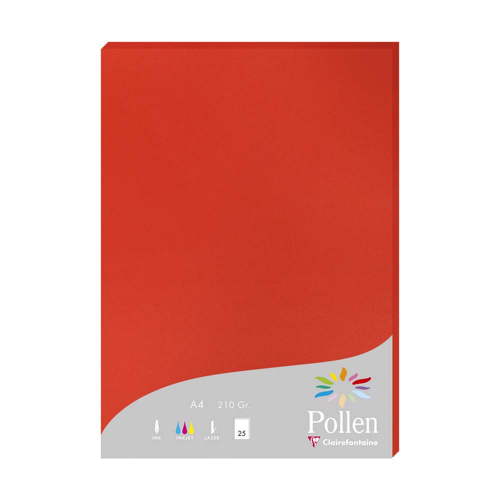 Clairefontaine 224267C - Wallet of 25 Sheets - Format A4 (21x29,7cm) - 210gsm - Coral Red - Invitation and Correspondence Pollen range Premium Smooth Paper