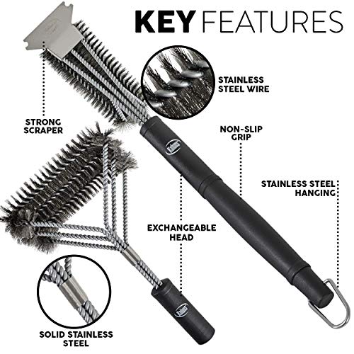 Kaluns Grill Brush and Scraper, Best Safe BBQ Cleaner, Includes Two Brush Heads, one Removable 18" Long Handle, Stainless Steel Durable Wire Bristles, Cleaning Tool for All Barbeques Including Weber - Thumbnail 4