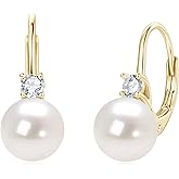 DENGGUANG Pearl Hoop Earrings for Women, Sterling Silver Freshwater Cultured White Pearl Drop Dangle Earring Wedding Jewelry Gifts for Bride