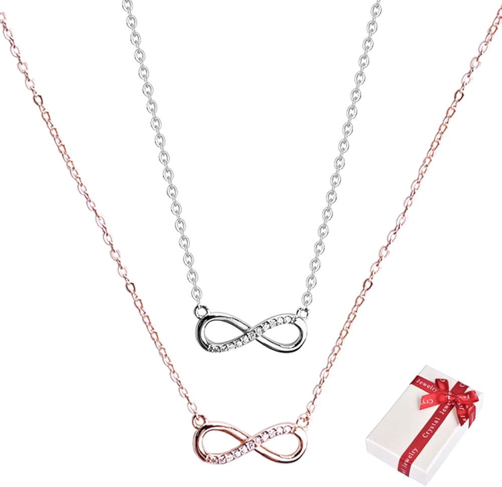 Ceqiny 2pcs Infinity Necklace Clavicle Chain Necklace Luck 8 Chain Necklace Vintage Choker Crystal Cubic Zircon Necklace Rhinestones Sister Partner Birthday Gifts for Women Girls, Gold Silver: Clothing
