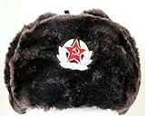 Authentic Russian Military Dark Brown KGB Ushanka Hat W/ Soviet Red Army Badge Included (Large)
