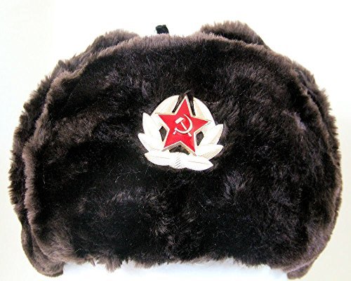Authentic Russian Military Dark Brown KGB Ushanka Hat W/ Soviet Red Army Badge Included (Large)