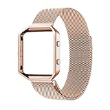 For Fitbit Blaze Accessory Band,Large(6.3-9.1 in),Oitom Frame Housing+Milanese loop stainless steel Bracelet Strap for Fitbit Blaze Smart Fitness Watch (Rose Gold Frame+Loop)