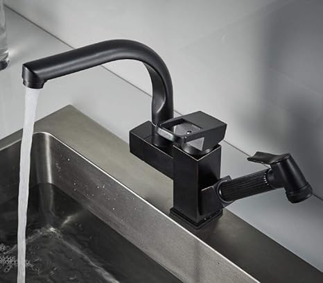 Grifo de cocina extraíble negro Fregadero de grifo caliente y frío