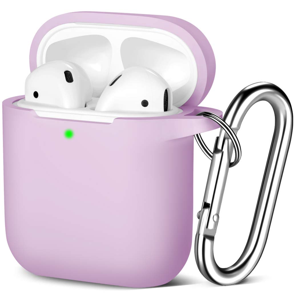 Maledan Compatible with Airpods Case 2 & 1, Silicone Shockproof Protective Case for Airpod Skin Cover, Waterproof [Front LED Visible] Support Wireless Charging with Carabiner, Lavender