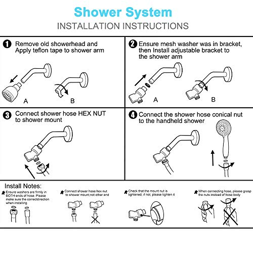 Handheld Shower Head, Wodgreat High Pressure 5 Settings Powerful Spray Head with Flexible 60 Inch Stainless Steel Hose, Adjustable Swivel Ball Bracket Mount, No Leaking, Easy to Install, Chrome