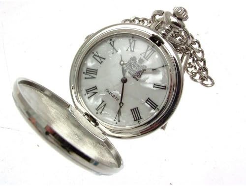 Solid Pewter Fronted Musical Design 43 Mother Of Pearl Quartz Pocket Watch