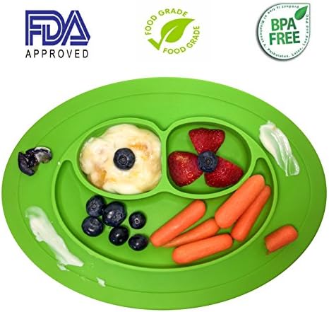 Azure Goods Mini BPA-Free Silicone Placemats for kids baby toddlers + Plate (Lime)
