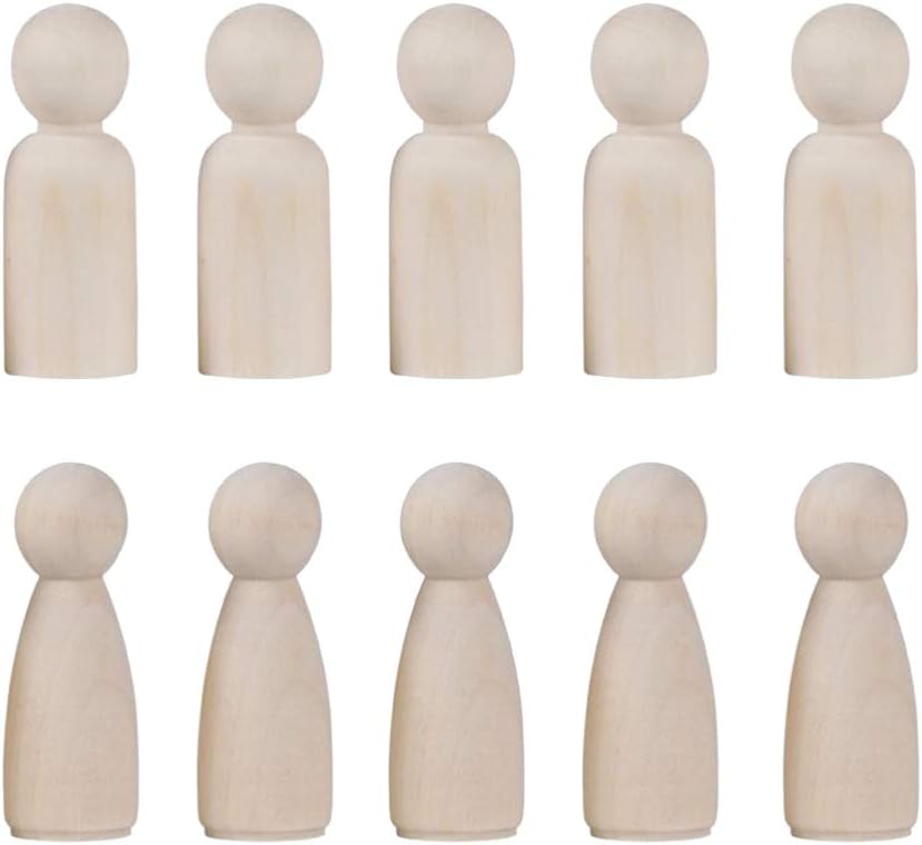Tomaibaby 20 Pcs Unfinished Wooden Peg Doll Bodies Wooden People Shapes for Arts and Crafts Birch and Maple Wood Turnings for DIY