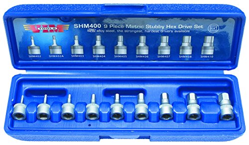 Vim Tools SHM400 Drive Metric Stubby Hex Bit Set, 1/4-Inch , 9-Piece