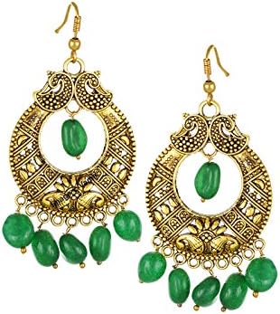 Antique Oxidised Gold Chandbali In Crystals & Pastel Colours