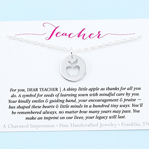 Unique Teacher Gift • Sterling Silver Keepsake Necklace • Little Apple Cutout Charm • 18 Inch Chain • Inspirational . Gratitude . Thank You • Meaningful Jewelry