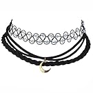 Lux Accessories Black Beaded Tattoo Suede Moon Galaxy Choker Necklace