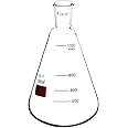 QWORK 1000 mL Borosilicate Glass Erlenmeyer Flask, Thick Wall Flask with 24/40 Outer Joint