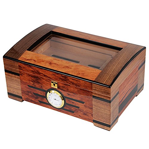 High-end cedar wood glass cigar humidor with lock hygro…