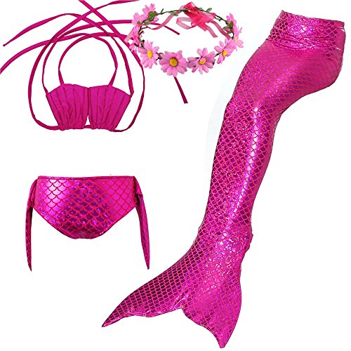 LILYFUN 3PCS Girls Mermaid Tail Swimsuit for Swimming Bikini Princess Can Add MonoFins