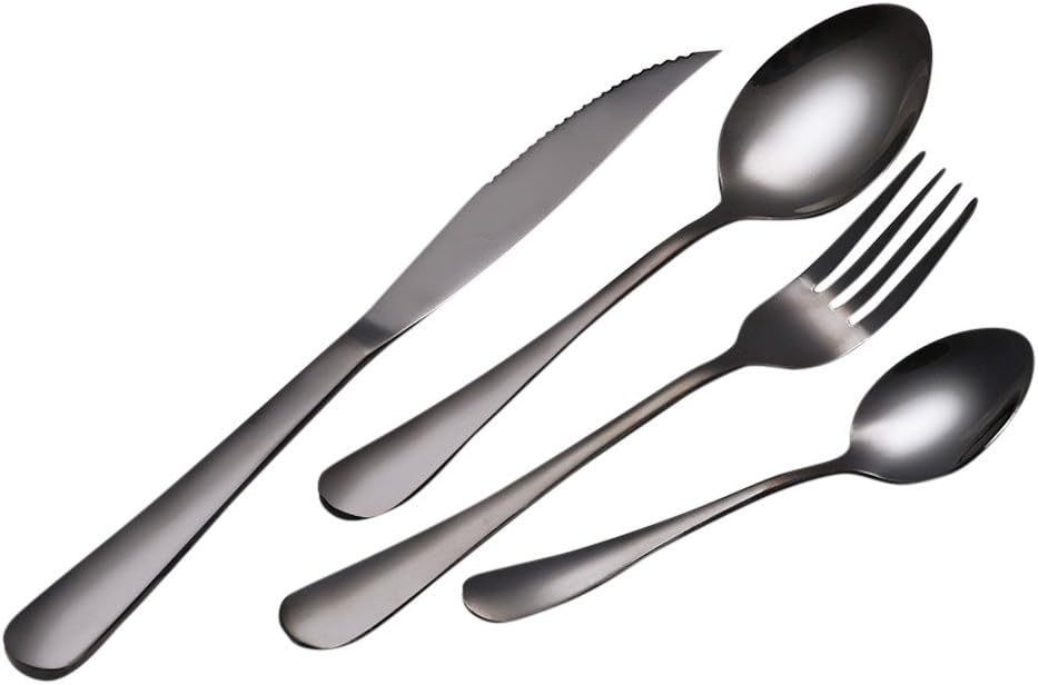 Ouniman 4 Pcs/Set Stainless Steel Cutlery Set Dinnerware Western Food Tableware Home Kitchen Hotel Restaurant Flatware Set Utensils Dishwasher Safe - Black to America