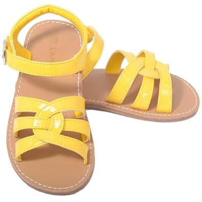 Amazon.com | L'Amour Patent Yellow Woven Strap Summer Sandals Little Girls 2 | Sandals