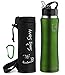 Swig Savvy Stainless Steel Insulated Water Bottle with Straw Cap and Pouch Green, 25 oz