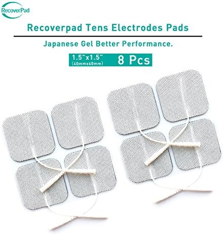 RecoverPad - Japanese Gel - TENS Electrode,8 Pack of 1.5" X 1.5" Electrode Pads - Universally Compatible with Most TENS/EMS/IF Machine - Self-Adhering, Washable, Reusable and Premium Quality