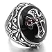 INBLUE Men's Stainless Steel Ring CZ Silver Tone Black Red Cross Knight Fleur De Lis Oval Size13