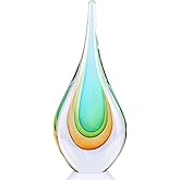 PlivBloom Hand Blown Glass Sculpture, Unique Mediterranean Style Decor, Glass Figurine with Crystal-Like Finish, Decorative Paperweights for Office Desk, Living Room, Bedroom, Cabinets (Yellow-Green)