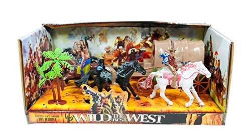 LilPals10 PC Wild West Cowboy & Native American Play Set - Includes Dual Horse Drawn Wagon, 4 Horses, 2 Cowboys, 2 Native Americana & an Authentic Wild West Setting