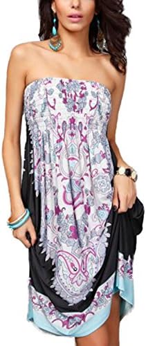 LXS Women Summer Dresses Backless Printing One-Piece Sleeveless Loose Style (L, Black)