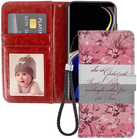 Samsung Galaxy Note 8 Phone Wallet Case Bible Verse Pink Floral TPU Leather Flip Cover with Card Slot Wallet Case for Samsung Galaxy Note 8