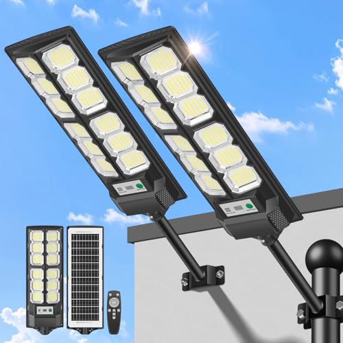 VOPHICHO Solar Outdoor Street Light, 6500K Waterproof Outdoor Solar Lamp with Motion Sensor, Remote Control, Powerful Solar Spotlight LED Spotlight Outdoor Garden Garage Street Light, 2 Pieces