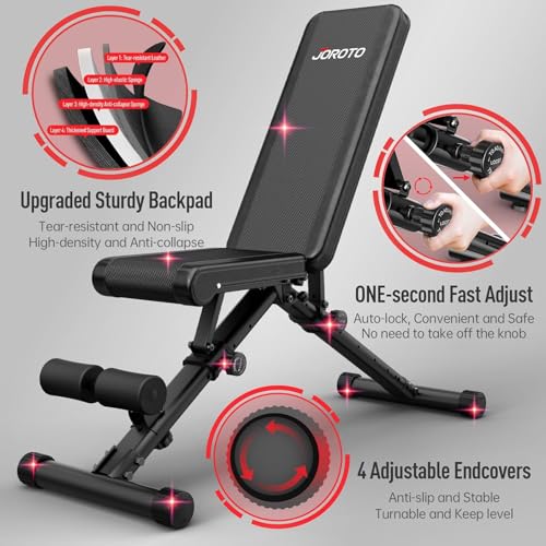 JOROTO Adjustable Weight Bench, Full Body Workout Strength Training Bench Press Foldable Incline Decline Bench Sit Up Exercise Equipment for Home Gym 700lbs/800lbs/1000lbs