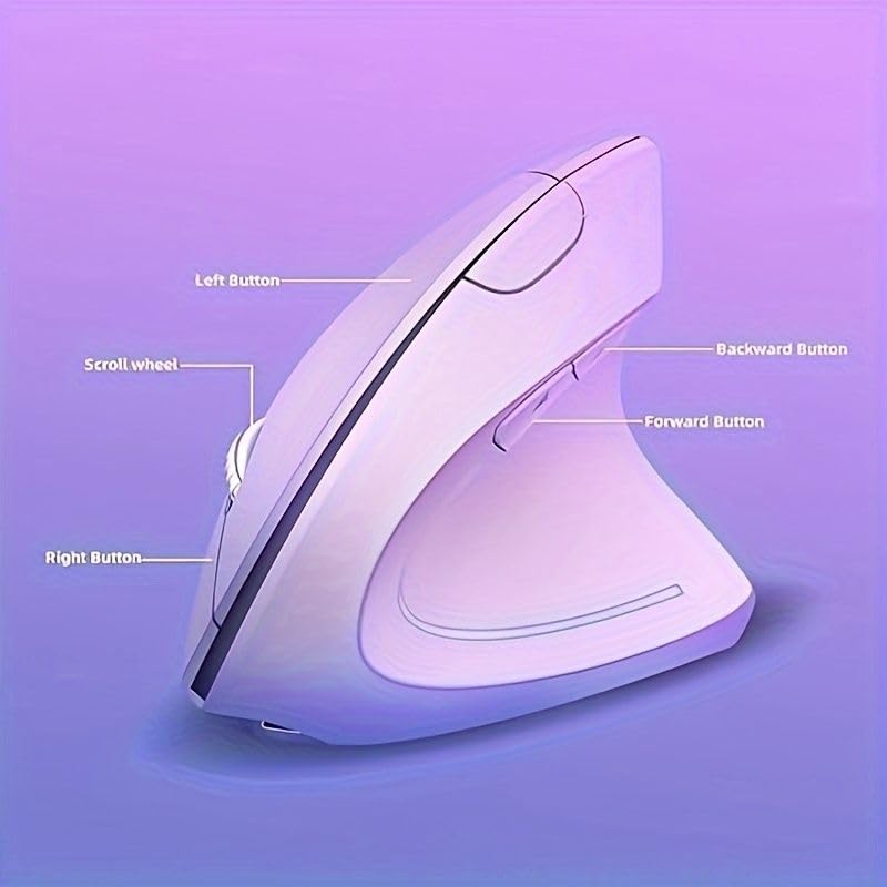 ASOYIOL Ergonomic Mouse Wireless, Purple Vertical Mouse with USB Receiver,6 Buttons 1000/1200/1600 Ergo Mouse for Laptop PC (Purple,Right Hand)