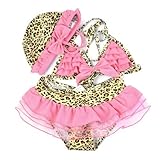 Girl Cream Brown Leopard Ruffle Tutu Lace Bikini Swimsuit with Cap for Ages 2-6 (2T(70-80CM))