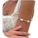 Rotaiboes Gold Starfish Conch Upper Arm Bracelet Bikini Beach Adjustable Open Pearl Arm Cuff Bangle Bracelets Summer Crystal Body Jewelry for Women