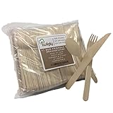 Premium Eco-Friendly Birch Wood Cutlery Set : Pack Of 200 Biodegradable Forks, Knives & Spoons - Disposable Wooden Utensils For Parties, Picnics, Events & Weddings - Durable & Environmentally Safe