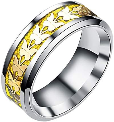 YOMXL Women Men Sliver&Gold Butterfly Wedding Band Ring Sliver Polished Fashion Stainless Steel Band Couples Engagement Rings