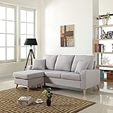 Divano Roma Furniture Mid Century Modern Linen Fabric Small Space Sectional Sofa Reversible Chaise (Light Grey)