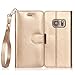 FYY Luxury PU Leather Wallet Case for Samsung Galaxy S7, [Kickstand Feature] Flip Phone Case Protective Cover with [Card Holder] [Wrist Strap] for Samsung Galaxy S7 2016 Gold
