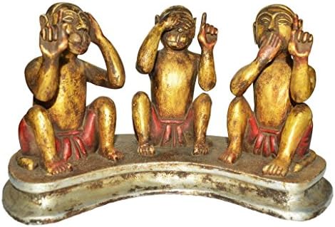 Suryafashion Wooden Antique Gandhi Monkey Statue