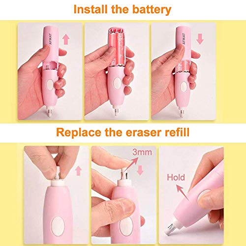 Electric Erasers, Electric Eraser with 140 Refills, Battery Operated Eraser, Electric Eraser Kit for Artists, Art Pencils, Drawing, Painting, Sketching, Drafting, Arts and Crafts-Pink - Thumbnail 6