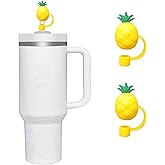 2 Pcs Yellow Pineapple Straw Cover for Stanley Cup,Cute Straw Topper for Tumblers,8mm Silicone Straw Covers Cap for Stanley Cup Accessories,Straw Cap Stopper for Reusable Straws Tip Lids