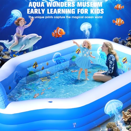 ChlorBlu Piscine Gonflable avec Auvent, 300x190x55cm Grande Piscine Gonflable Adultes, Piscine Rectangulaire Résistantes avec Sièges, Piscine Familiale pour Jardin, Swimming Pool pour Extérieur