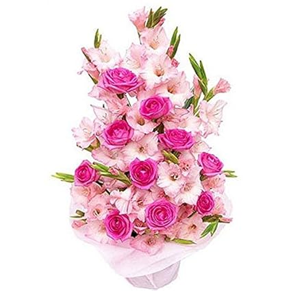 Florazone Just Beautiful Basket Arrangement of Roses and Glads Flower, Multicolour