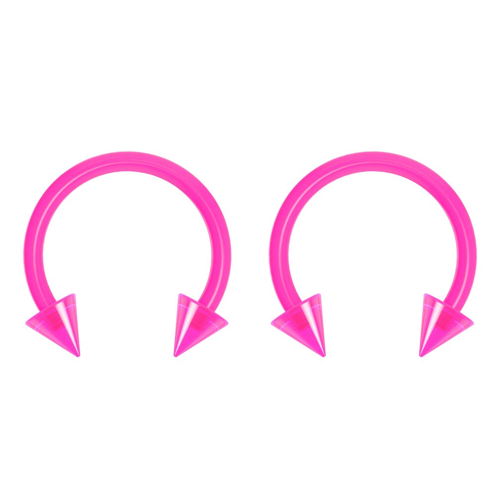 Bling Piercing 2pc 1.2mm 16g Dental-Grade Clear Acrylic Pink Horseshoe Bar Hoop 3mm Spike Circular Barbells Earrings Cartilage Helix Septum Nose Lip Rings - 8mm