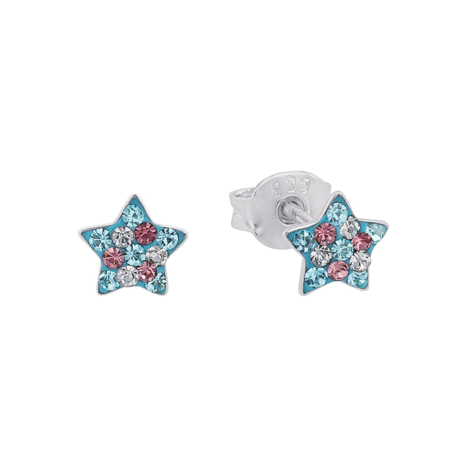 Prinzessin Lillifee stud earrings 925 sterling silver girls' children's earrings, with Preciosa, 0.6 cm, silver, star, comes in jewelry gift box 2013175