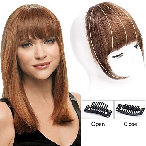 GongXiu Clip in Bangs Real Human Hair Extensions Human Hair in Fringe Straight Flat Bangs with Temples for Women(Mudium Brown)